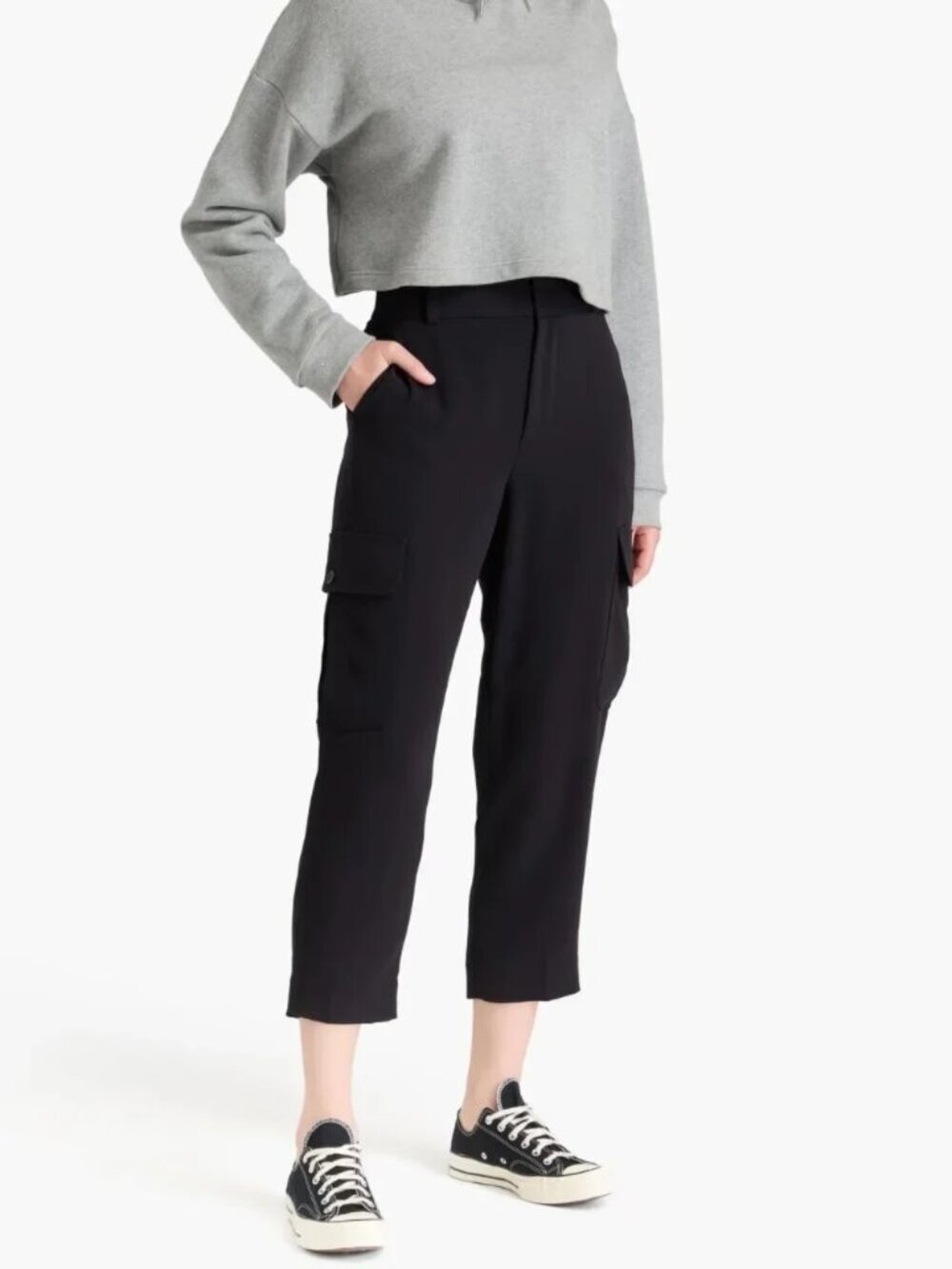 New Frame high rise crepe straight leg relaxed ankle cropped cargo trouser pants